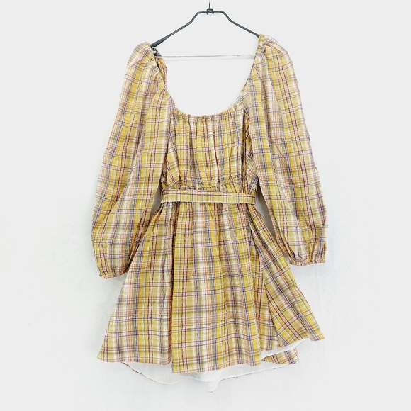 New Tanya Taylor Women's Yellow Xena Plaid Tie-Waist Long Sleeve Dress P5164 - Picture 6 of 10